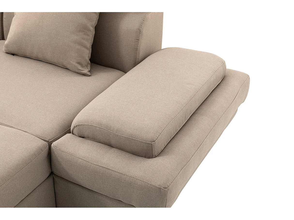 Canapé d'angle Panoramique Maia Convertible en Tissu - Angle Gauche, Beige - L330 x P188 x H90cm - Loungitude