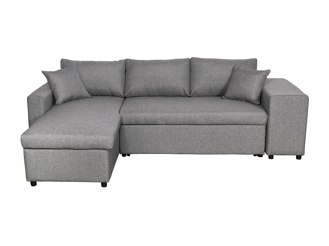Canapé d'angle 3 places réversible Oslo avec coffre et poufs droit en tissu - Gris clair - L241 x P146 x H81cm - Loungitude