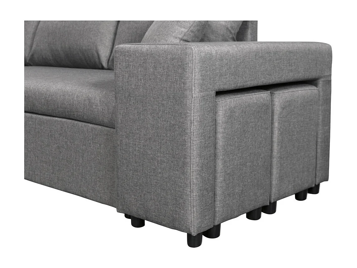 Canapé d'angle 3 places réversible Oslo avec coffre et poufs droit en tissu - Gris clair - L241 x P146 x H81cm - Loungitude