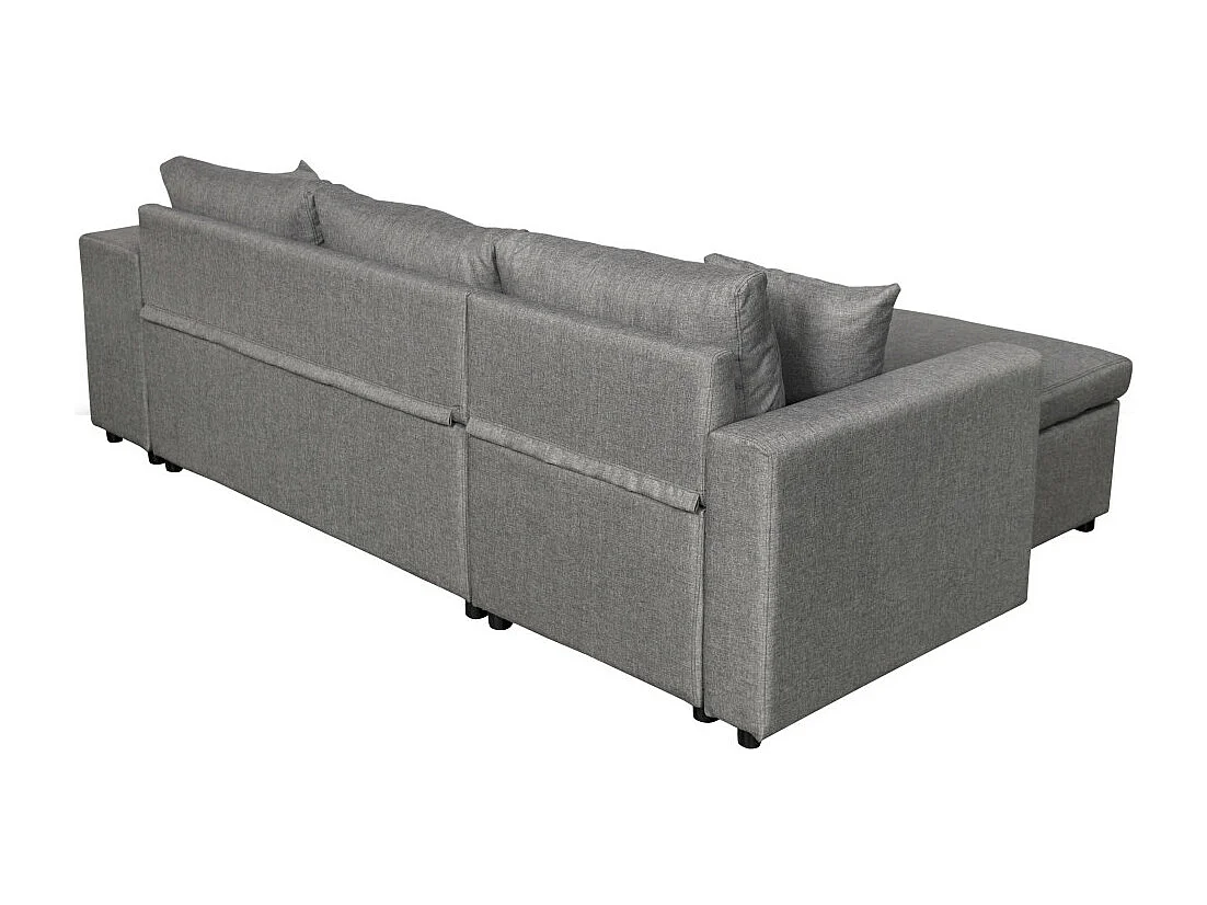 Canapé d'angle 3 places réversible Oslo avec coffre et poufs droit en tissu - Gris clair - L241 x P146 x H81cm - Loungitude