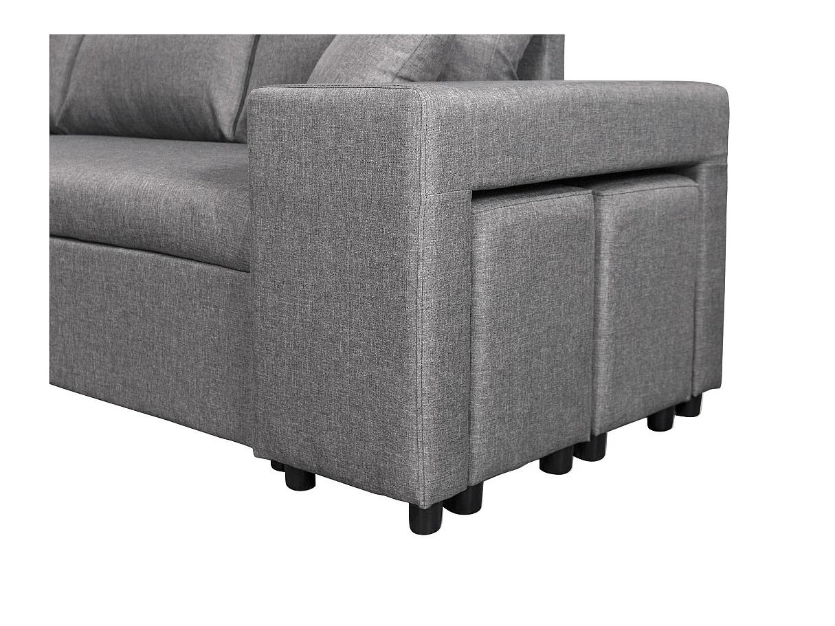 Canapé d'angle 3 places réversible Oslo avec coffre et poufs droit en tissu - Gris clair - L241 x P146 x H81cm - Loungitude