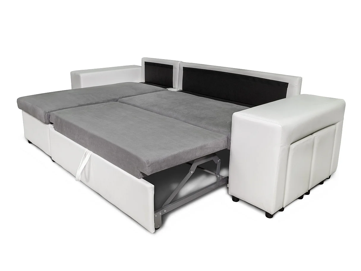 Canapé d'angle convertible 7 places avec pouf en simili cuir gris