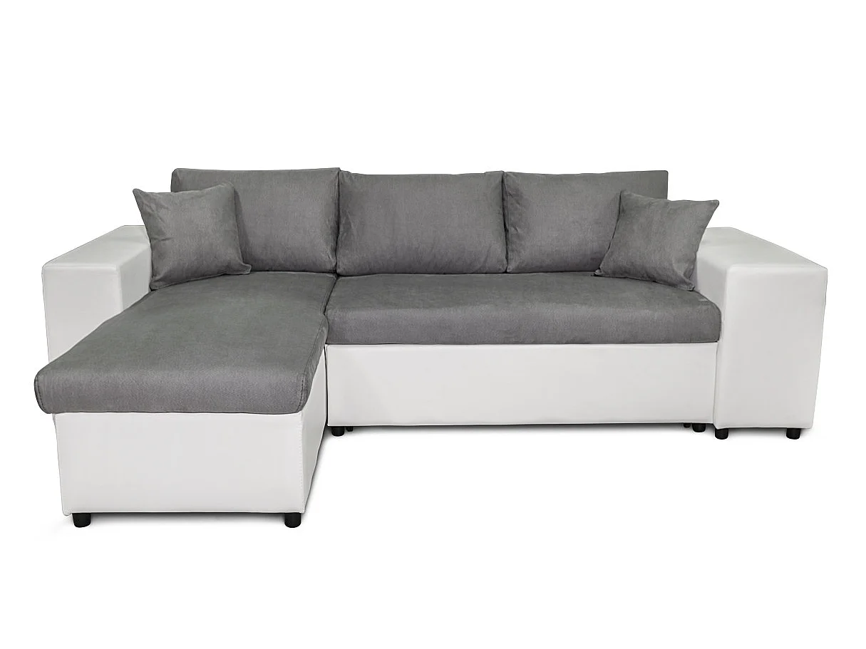 Canapé d'angle convertible 7 places avec pouf en simili cuir gris