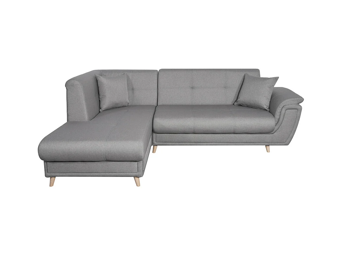 Canapé d'angle gauche 5 places Flavie convertible en tissu - Gris - L260 x 180 x 85cm - Loungitude
