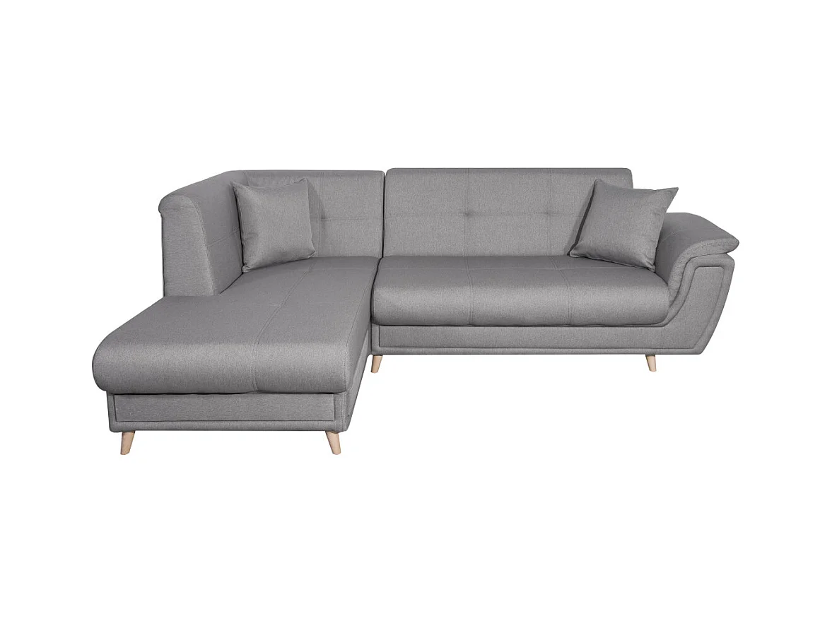 Canapé d'angle gauche 5 places Flavie convertible en tissu - Gris - L260 x 180 x 85cm - Loungitude