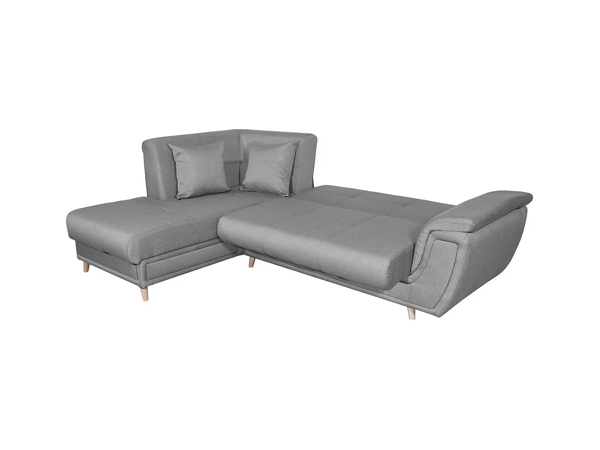 Canapé d'angle gauche 5 places Flavie convertible en tissu - Gris - L260 x 180 x 85cm - Loungitude