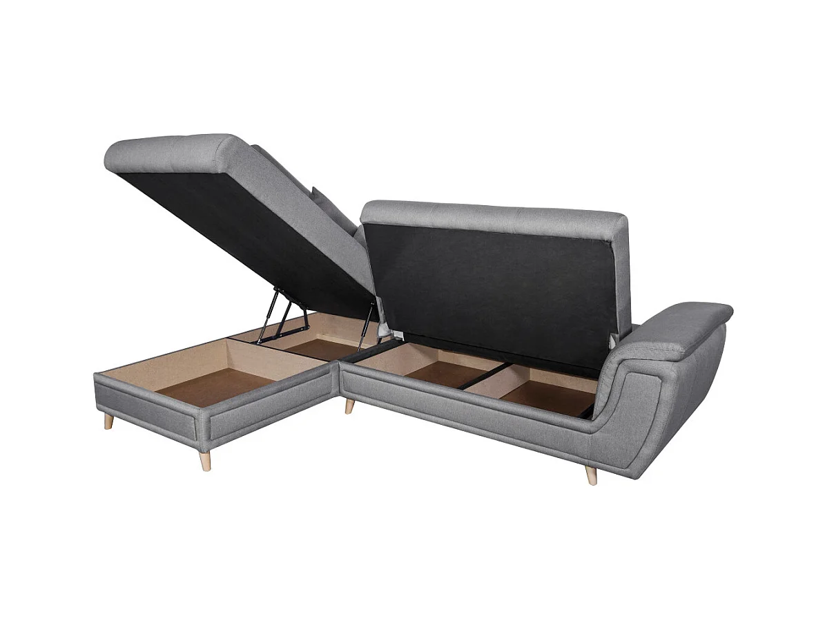 Canapé d'angle gauche 5 places Flavie convertible en tissu - Gris - L260 x 180 x 85cm - Loungitude