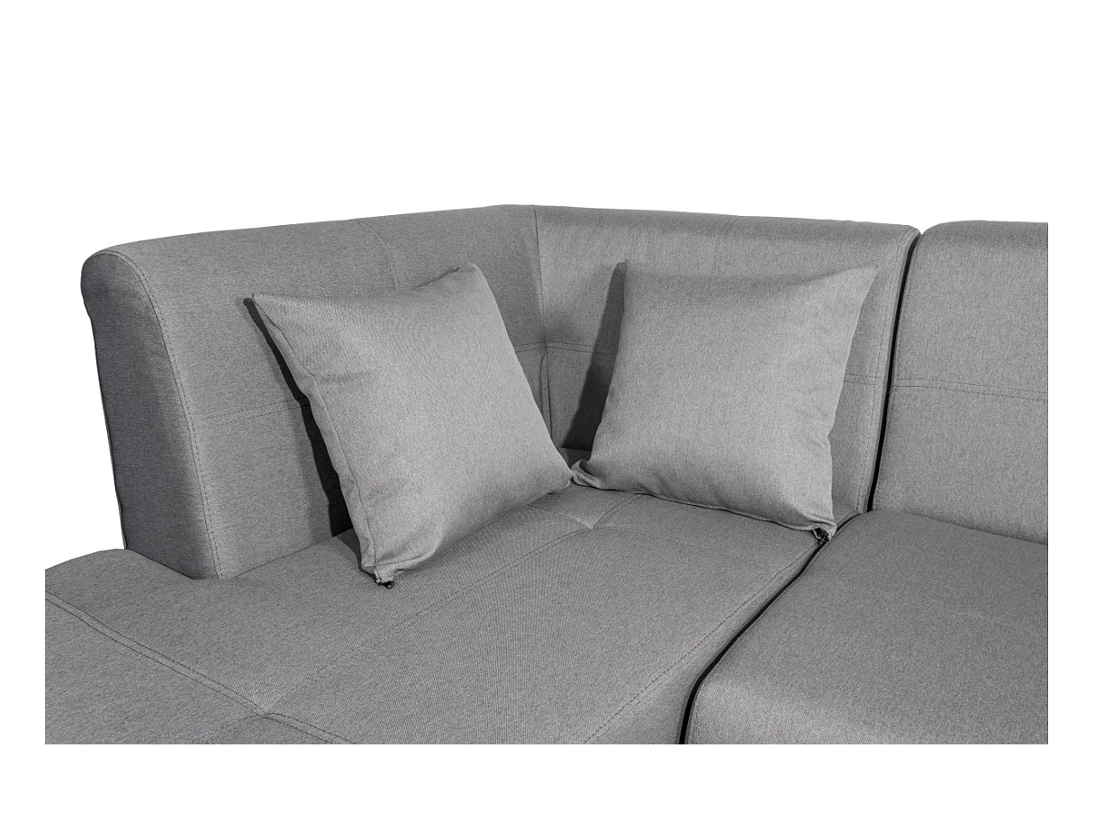 Canapé d'angle gauche 5 places Flavie convertible en tissu - Gris - L260 x 180 x 85cm - Loungitude