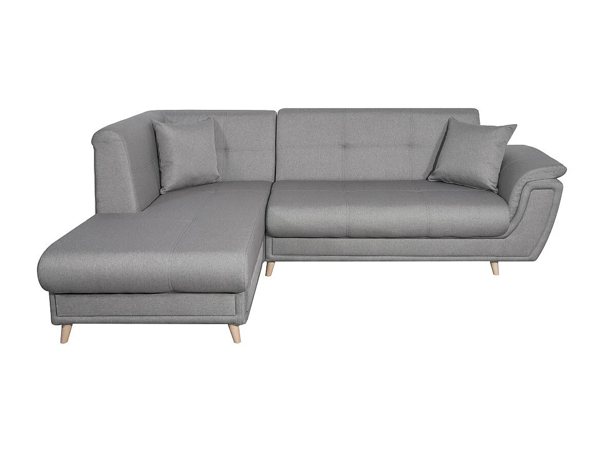 Canapé d'angle gauche 5 places Flavie convertible en tissu - Gris - L260 x 180 x 85cm - Loungitude