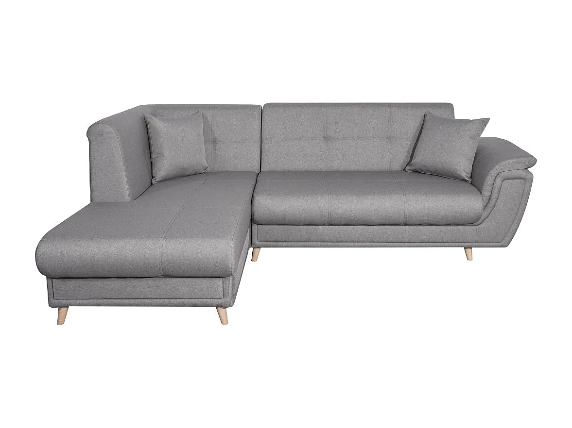 Canapé d'angle gauche 5 places Flavie convertible en tissu - Gris - L260 x 180 x 85cm - Loungitude