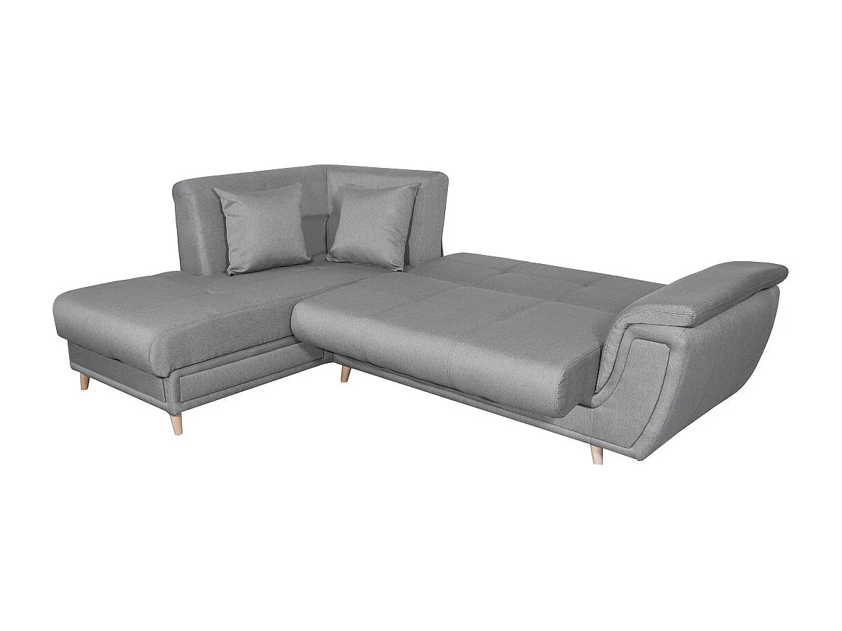 Canapé d'angle gauche 5 places Flavie convertible en tissu - Gris - L260 x 180 x 85cm - Loungitude