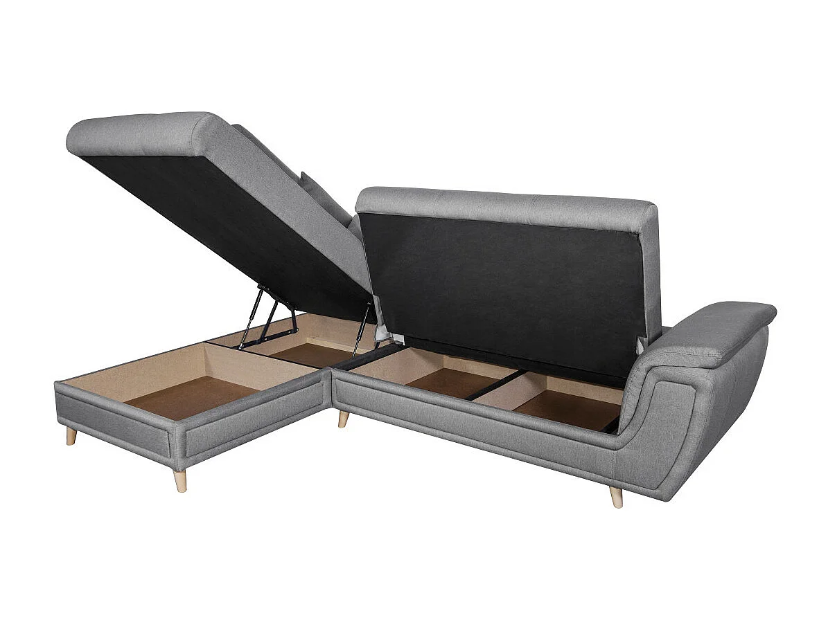 Canapé d'angle gauche 5 places Flavie convertible en tissu - Gris - L260 x 180 x 85cm - Loungitude