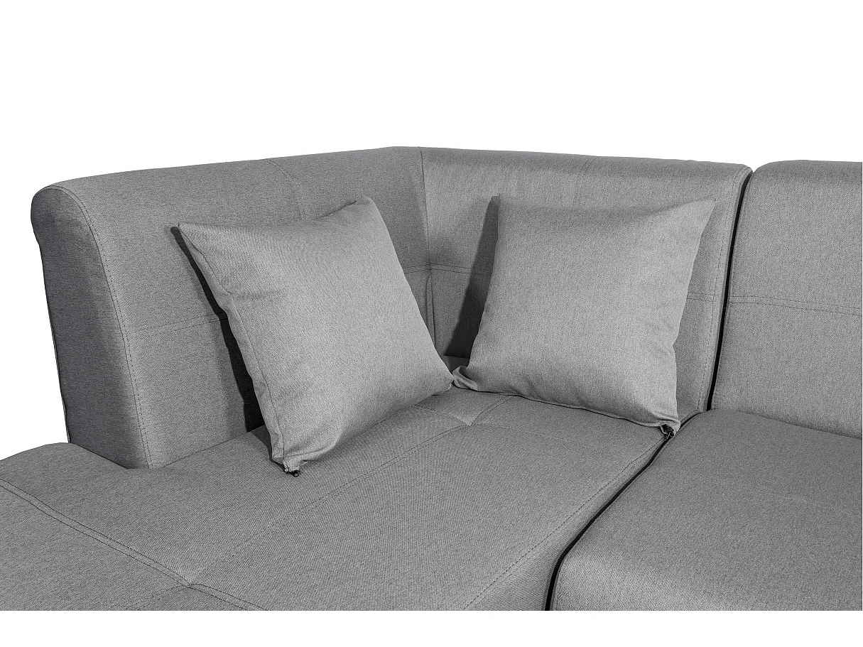Canapé d'angle gauche 5 places Flavie convertible en tissu - Gris - L260 x 180 x 85cm - Loungitude