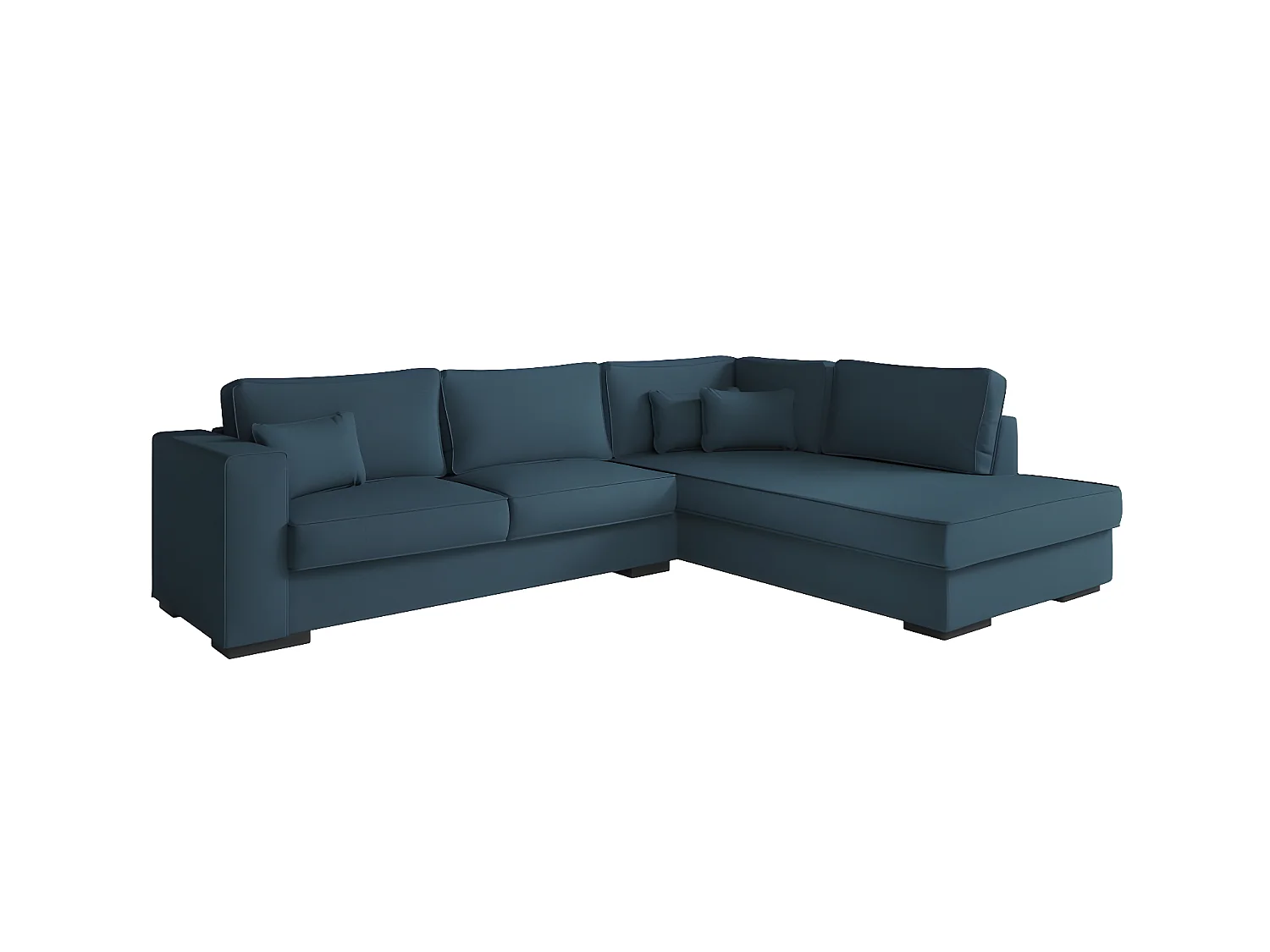 Canapé d'angle droit XXL Belami 6 places en tissu - Bleu pétrole - L303 x 228 x 86cm - Loungitude