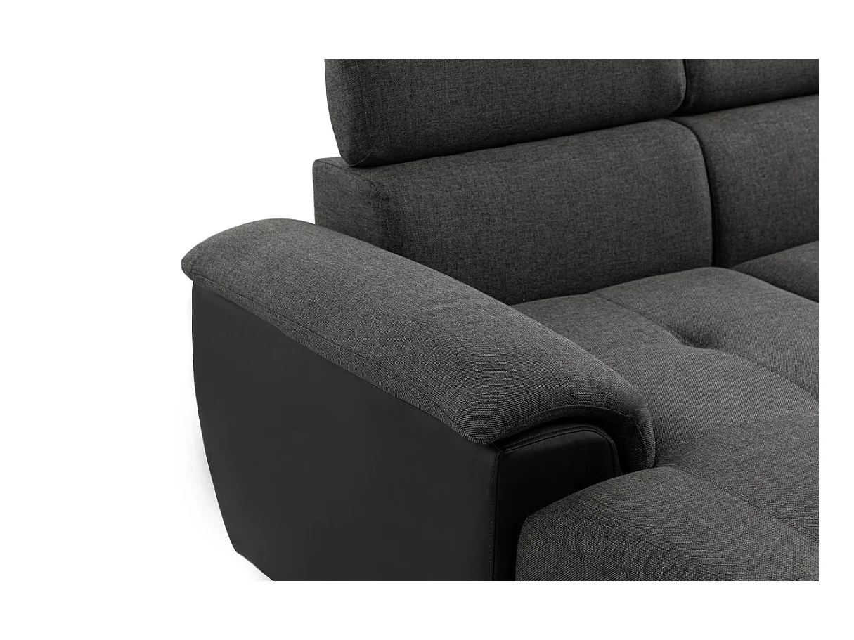 Canapé d'angle Panoramique 6 Places Paola Convertible en Simili et Tissu Avec Coffres - Gris/Noir - L322 x P196 x H76cm - Loungitude