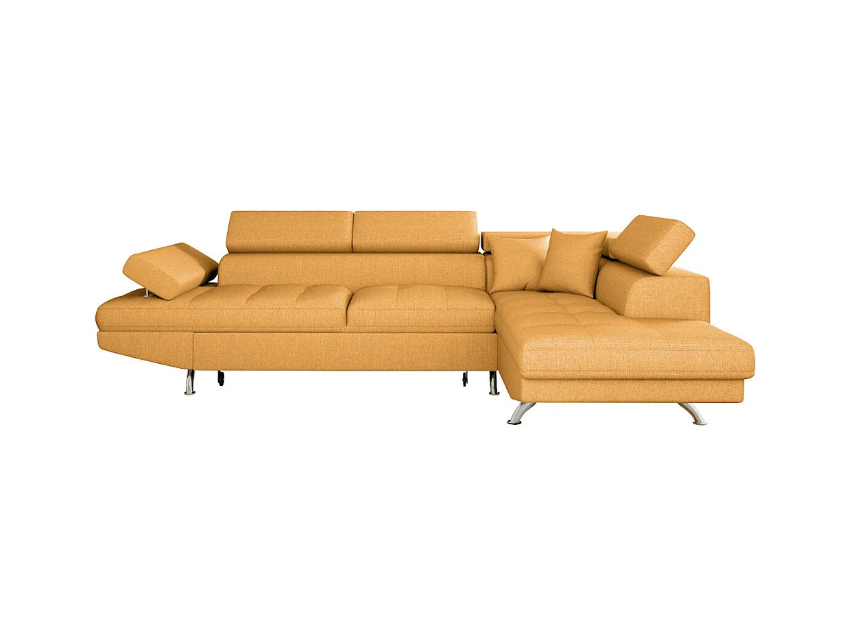 Canapé d'angle droit 5 places Rio Convertible avec coffre en tissu - Jaune ocre - L271 x P192 x H70cm - Loungitude