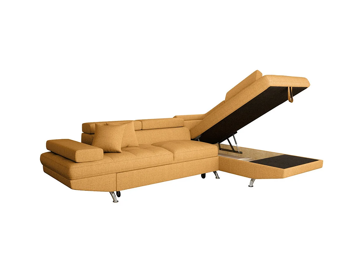 Canapé d'angle droit 5 places Rio Convertible avec coffre en tissu - Jaune ocre - L271 x P192 x H70cm - Loungitude