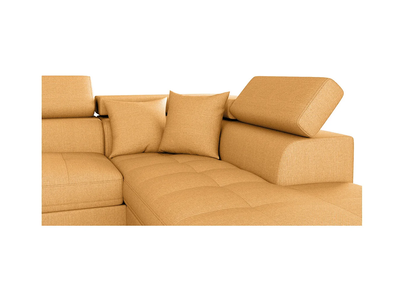 Canapé d'angle droit 5 places Rio Convertible avec coffre en tissu - Jaune ocre - L271 x P192 x H70cm - Loungitude