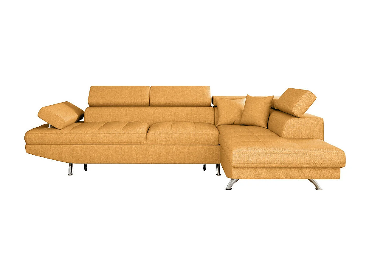 Canapé d'angle droit 5 places Rio convertible avec coffre en tissu - Jaune ocre - L271 x P192 x H70cm - Loungitude