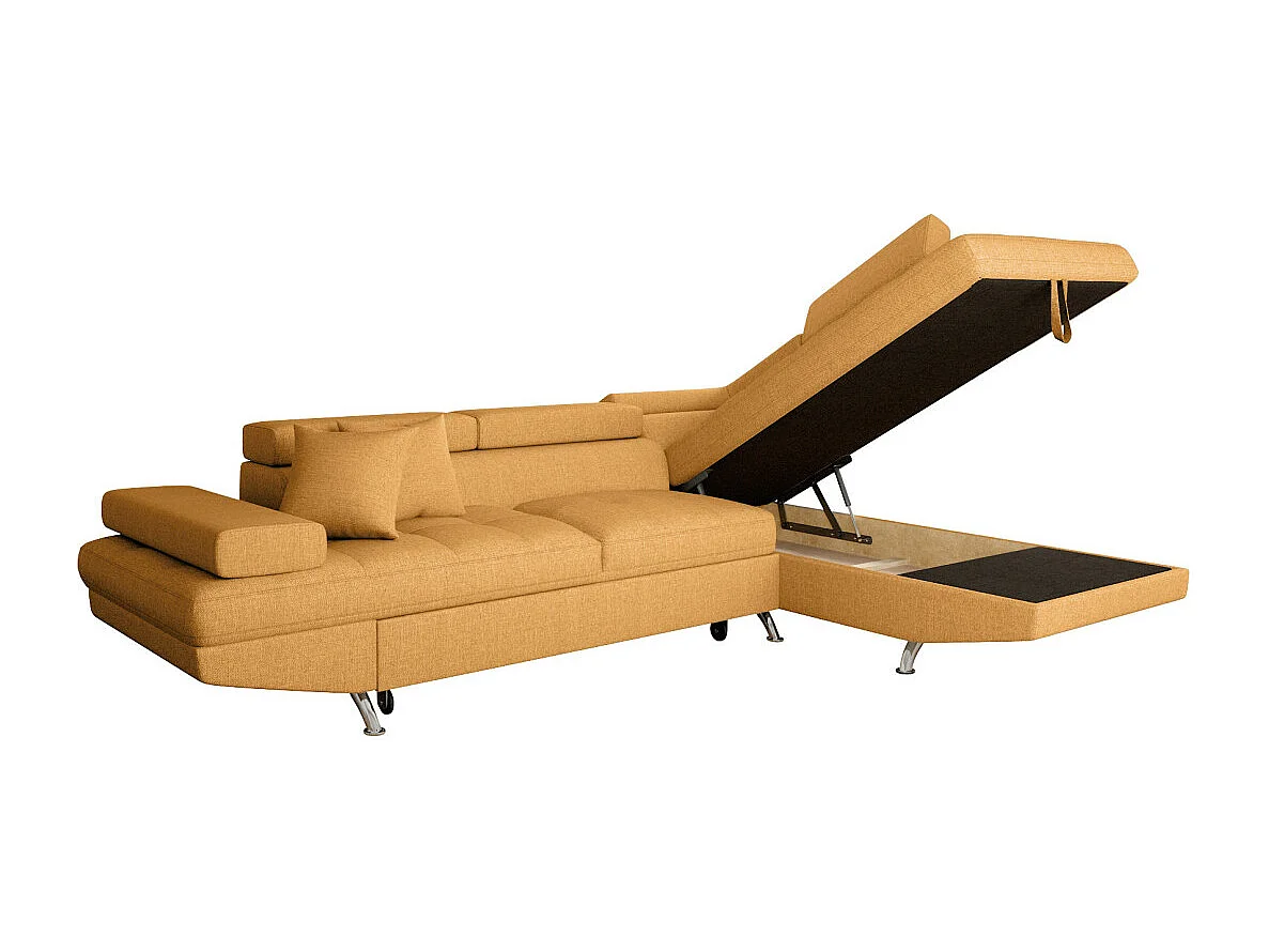 Canapé d'angle droit 5 places Rio convertible avec coffre en tissu - Jaune ocre - L271 x P192 x H70cm - Loungitude