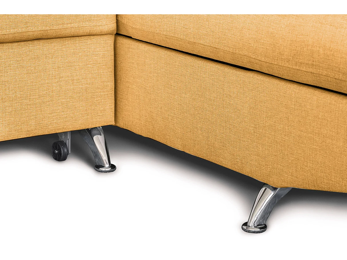 Canapé d'angle droit 5 places Rio convertible avec coffre en tissu - Jaune ocre - L271 x P192 x H70cm - Loungitude