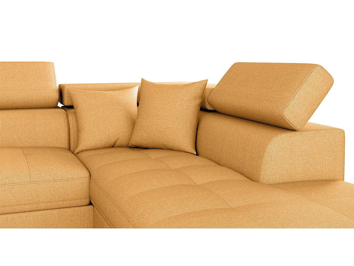 Canapé d'angle droit 5 places Rio convertible avec coffre en tissu - Jaune ocre - L271 x P192 x H70cm - Loungitude