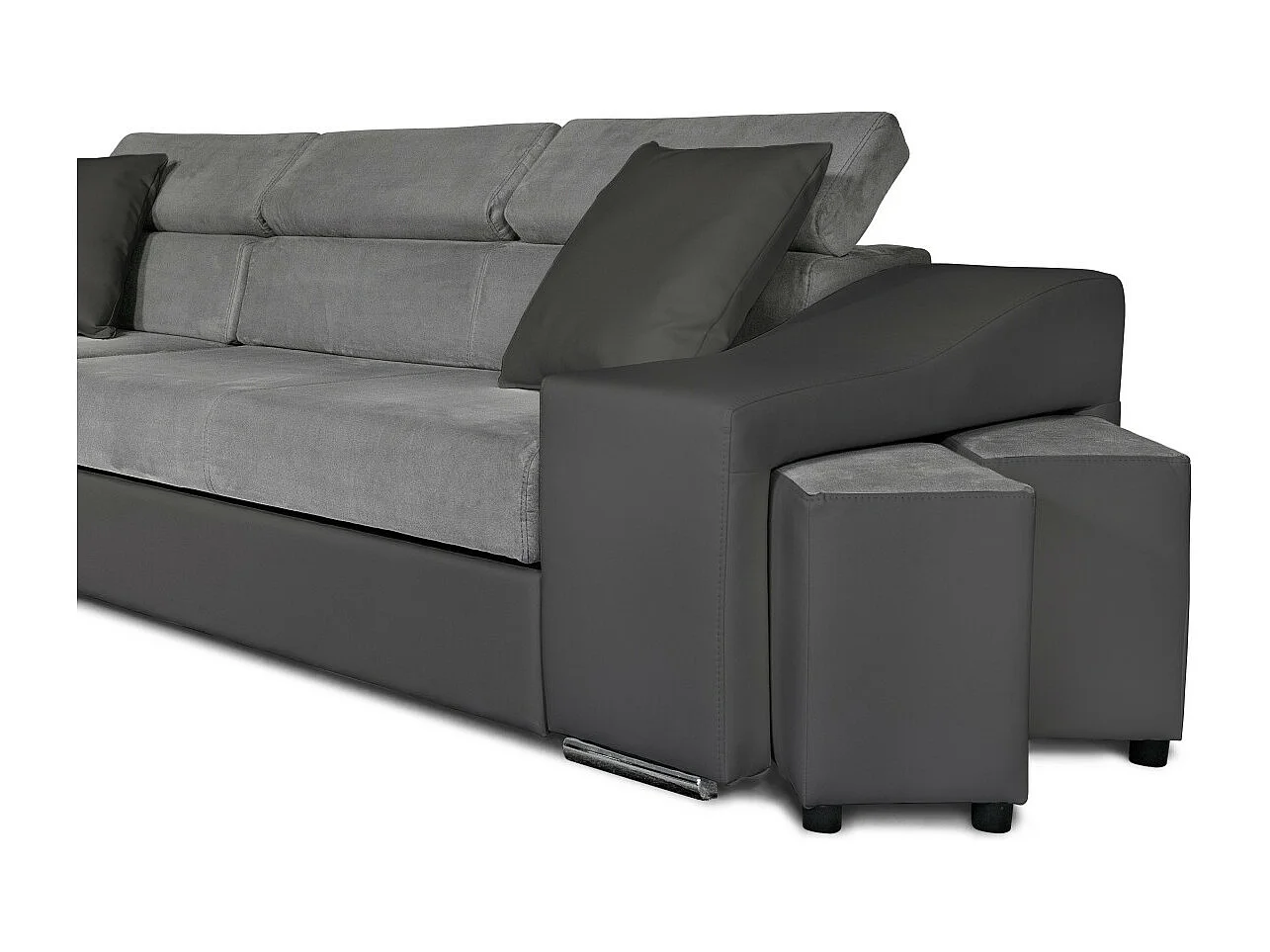 Canapé d'angle Elona convertible bi-matière Gris avec poufs de rangement à droite - L264 x P162 x H75cm - Loungitude