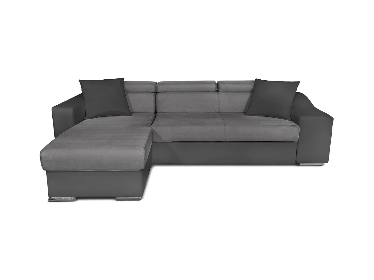 Canapé d'angle Elona convertible bi-matière Gris avec poufs de rangement à droite - L264 x P162 x H75cm - Loungitude
