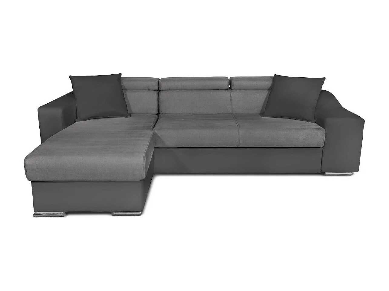Canapé d'angle Elona convertible bi-matière Gris avec poufs de rangement à droite - L264 x P162 x H75cm - Loungitude