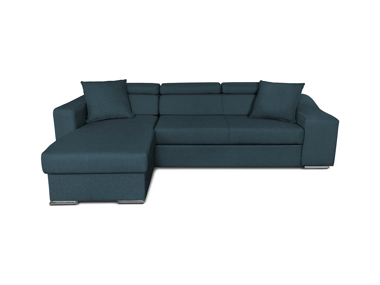 Canapé d'angle Elona Convertible en tissu bleu pétrole avec poufs de rangement à gauche - L264 x P162 x H75cm - Loungitude