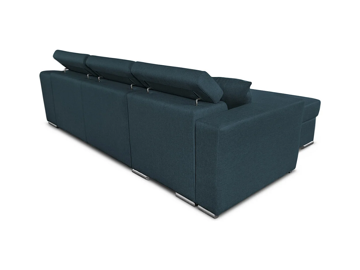 Canapé d'angle Elona Convertible en tissu bleu pétrole avec poufs de rangement à gauche - L264 x P162 x H75cm - Loungitude
