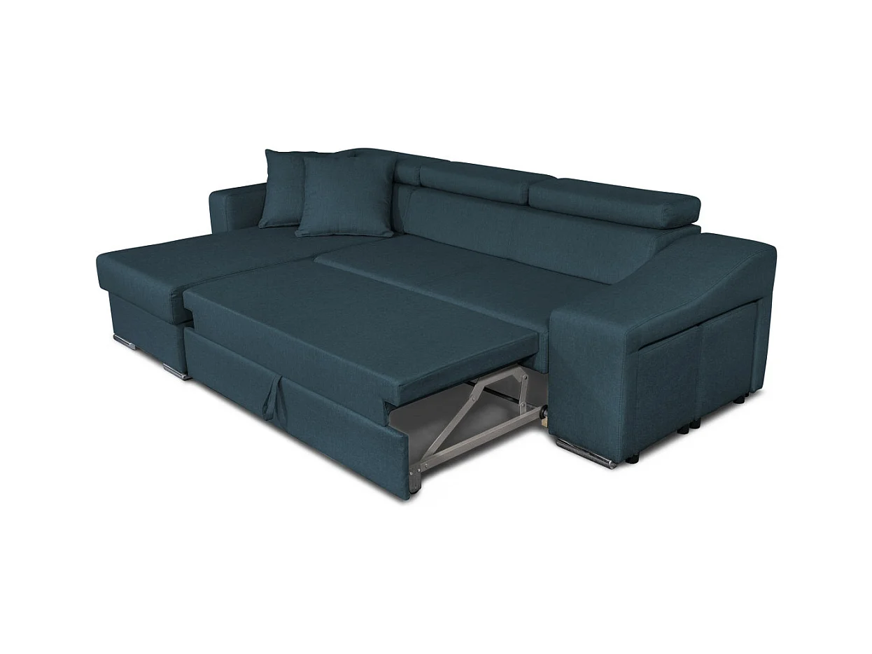 Canapé d'angle Elona Convertible en tissu bleu pétrole avec poufs de rangement à gauche - L264 x P162 x H75cm - Loungitude