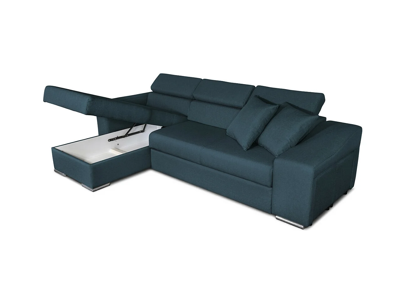 Canapé d'angle Elona Convertible en tissu bleu pétrole avec poufs de rangement à gauche - L264 x P162 x H75cm - Loungitude