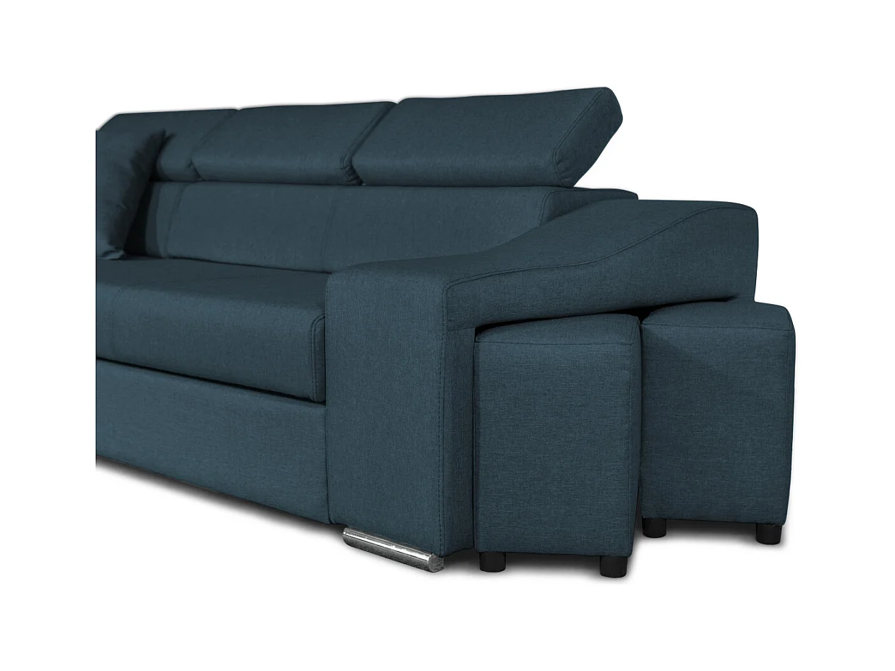 Canapé d'angle Elona Convertible en tissu bleu pétrole avec poufs de rangement à gauche - L264 x P162 x H75cm - Loungitude