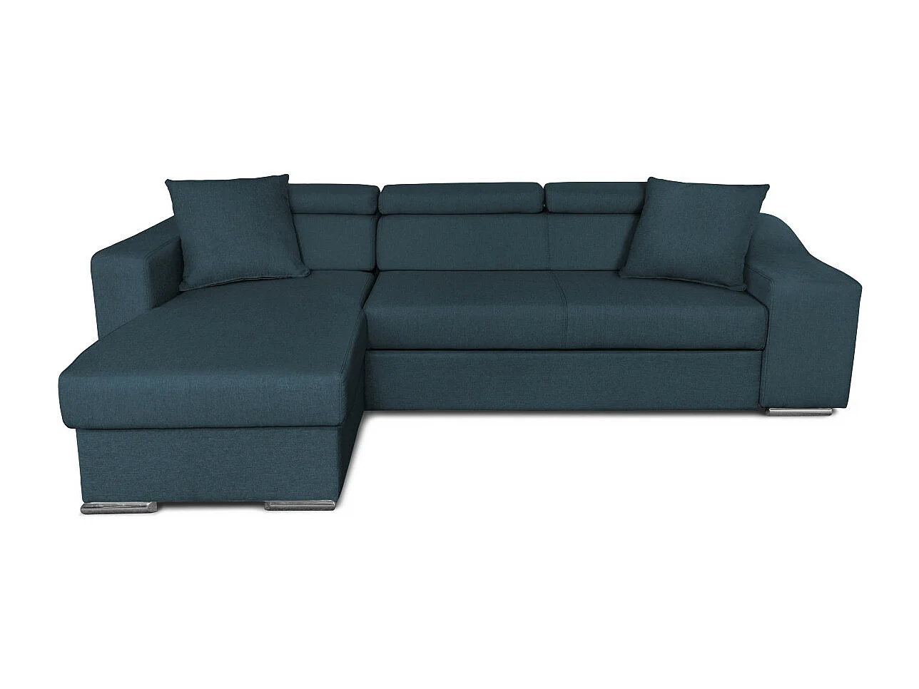 Canapé d'angle Elona convertible en tissu bleu pétrole avec poufs de rangement à gauche - L264 x P162 x H75cm - Loungitude