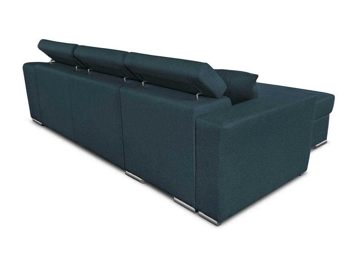 Canapé d'angle Elona convertible en tissu bleu pétrole avec poufs de rangement à gauche - L264 x P162 x H75cm - Loungitude
