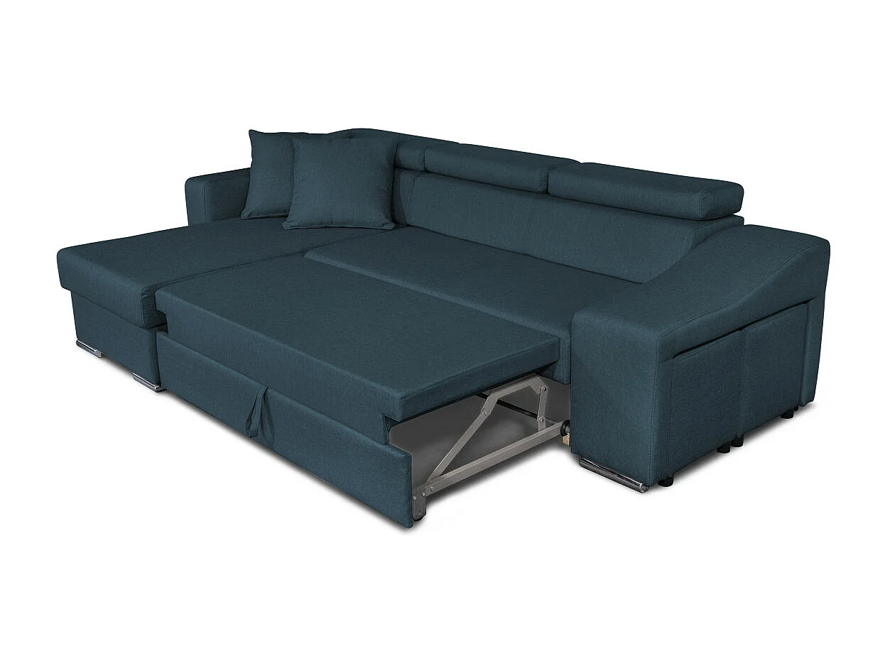 Canapé d'angle Elona convertible en tissu bleu pétrole avec poufs de rangement à gauche - L264 x P162 x H75cm - Loungitude