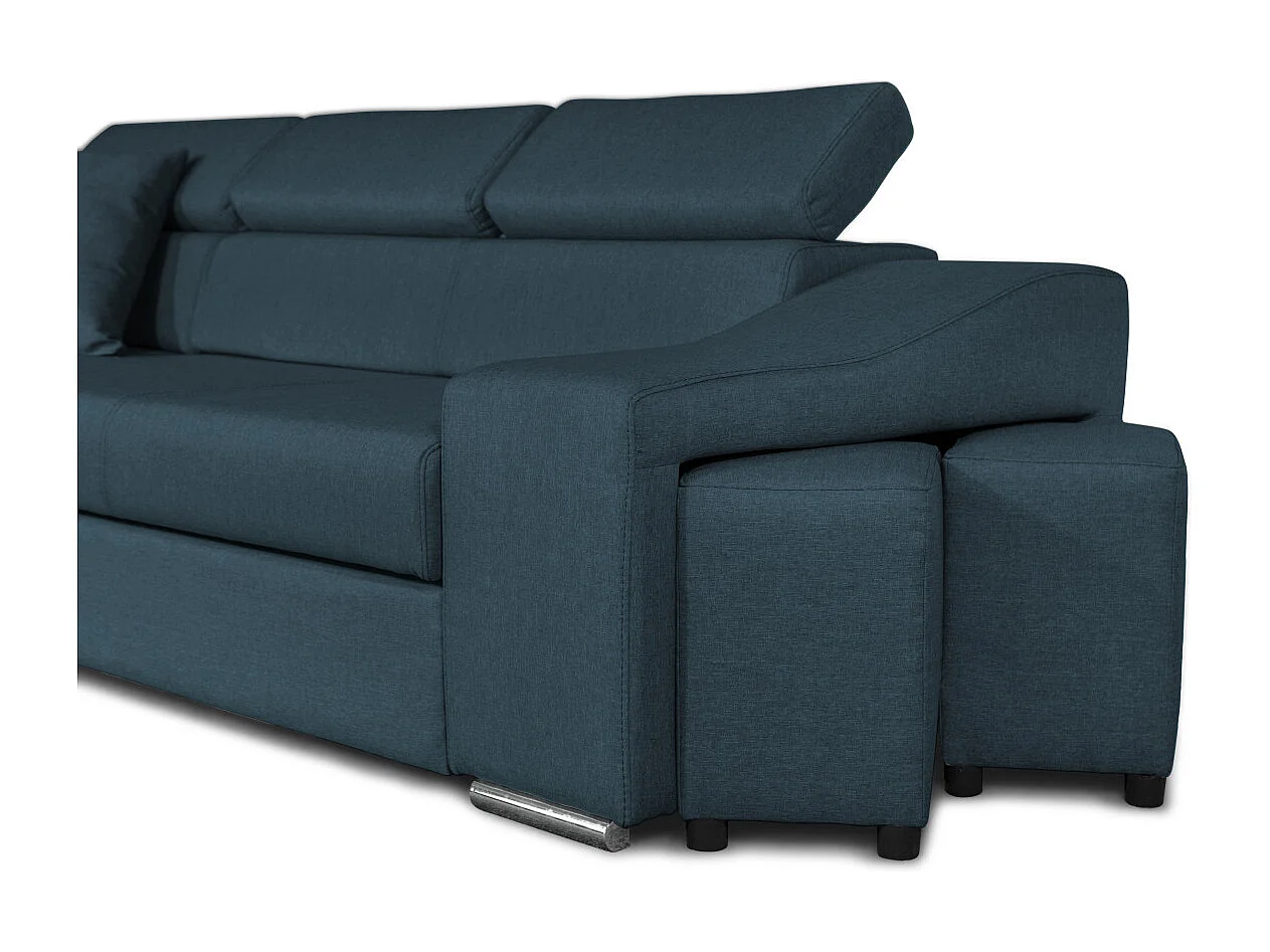 Canapé d'angle Elona convertible en tissu bleu pétrole avec poufs de rangement à gauche - L264 x P162 x H75cm - Loungitude
