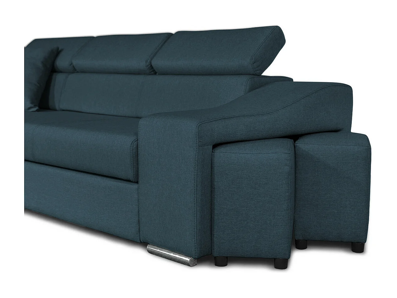 Canapé d'angle Elona convertible en tissu bleu pétrole avec poufs de rangement à gauche - L264 x P162 x H75cm - Loungitude