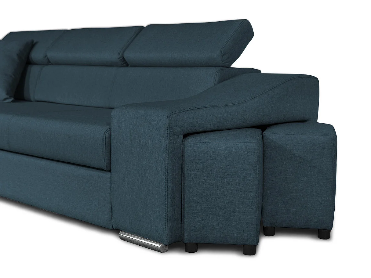 Canapé d'angle Elona convertible en tissu bleu pétrole avec poufs de rangement à gauche - L264 x P162 x H75cm - Loungitude