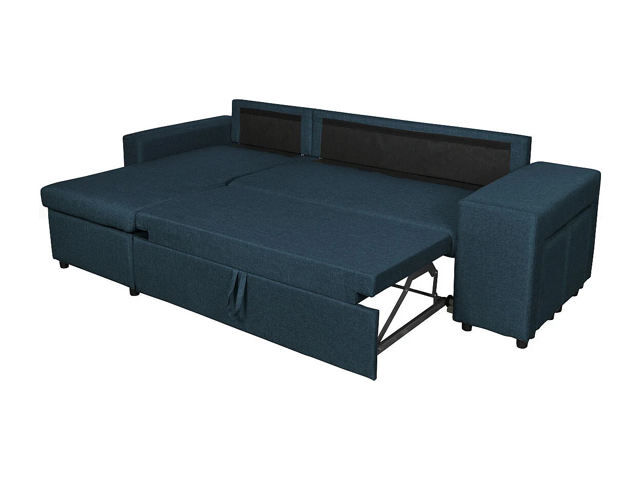 Canapé d'angle 3 places réversible Oslo avec coffre et poufs droit en tissu - Bleu - L241 x P146 x H81cm - Loungitude