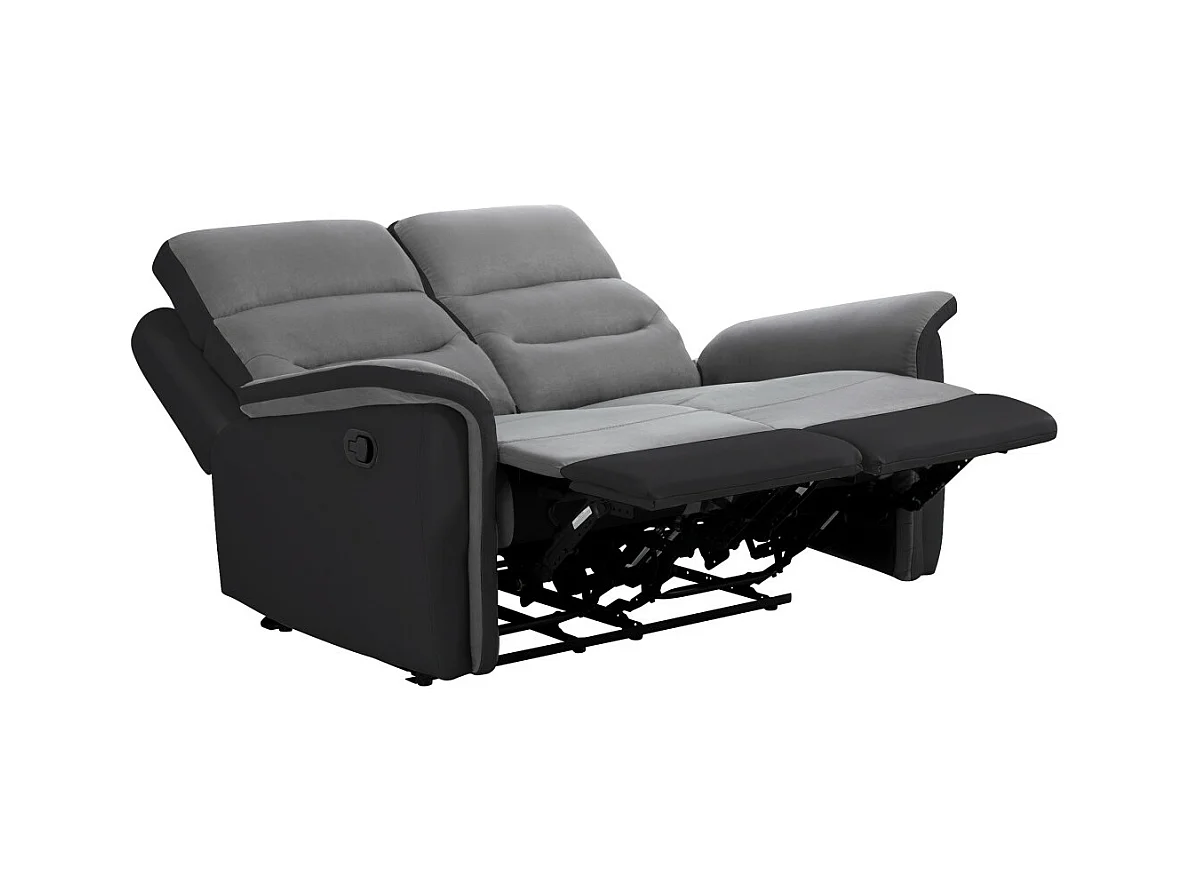 Canapé de Relaxation 2 places en Microfibre et Simili Léon - Gris et Noir - Loungitude