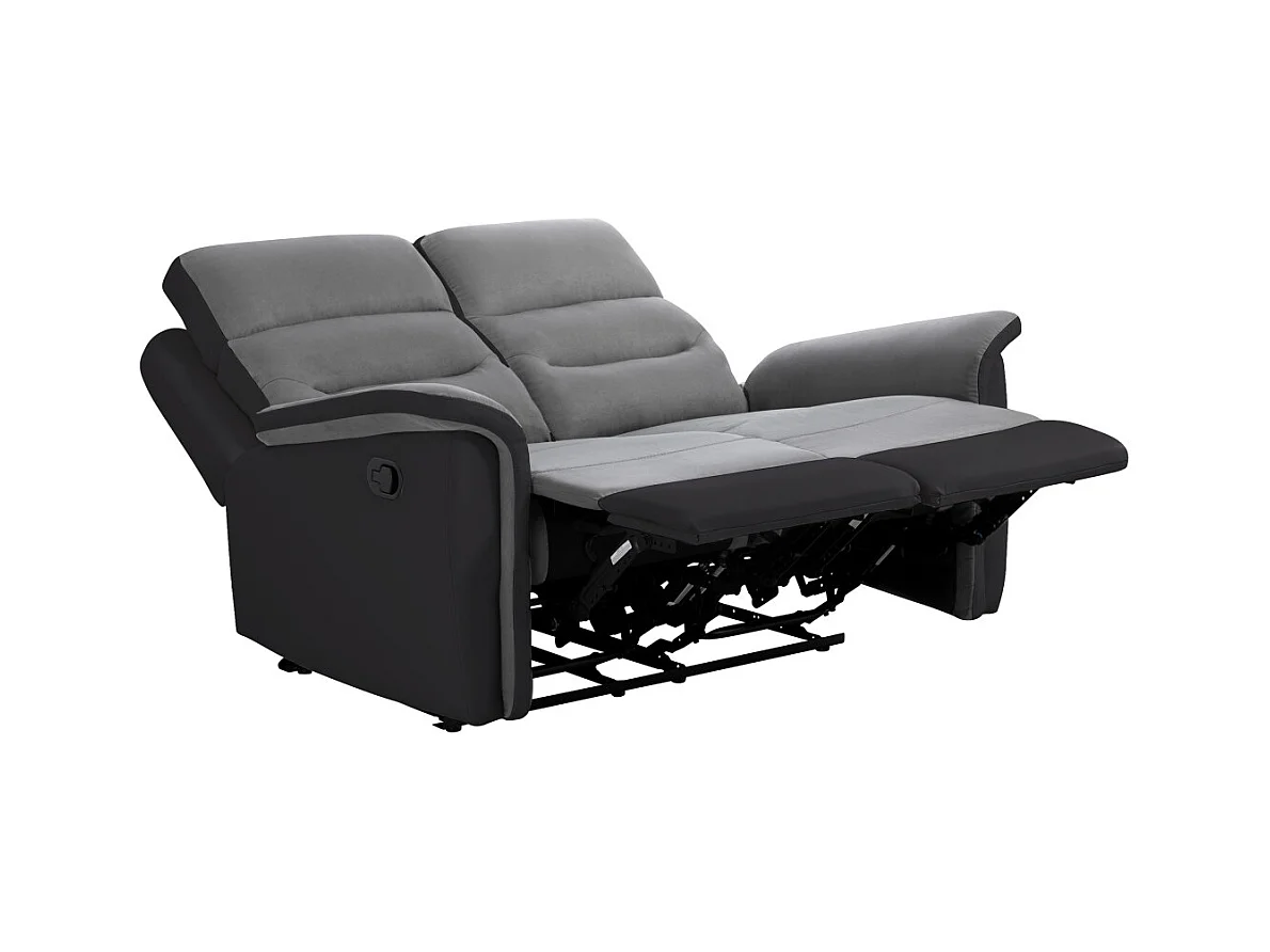 Canapé de Relaxation 2 places en Microfibre et Simili Léon - Gris et Noir - Loungitude