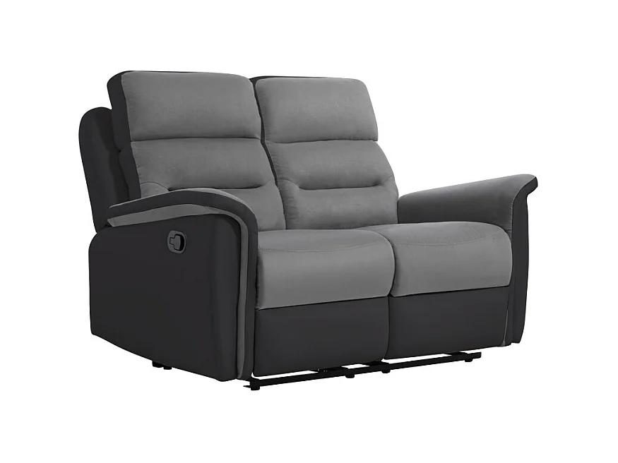 Canapé de Relaxation 2 places en Microfibre et Simili Léon - Gris et Noir - Loungitude