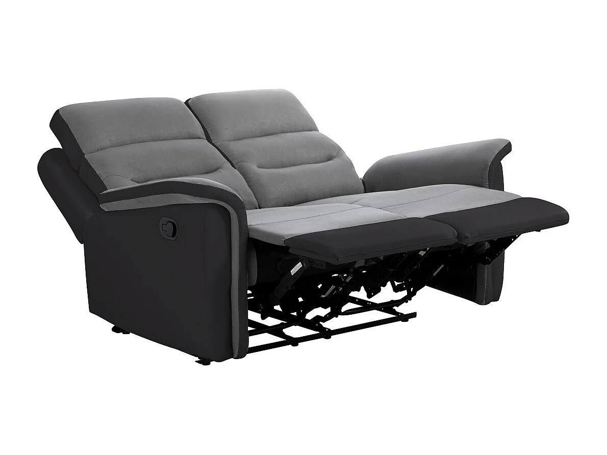 Canapé de Relaxation 2 places en Microfibre et Simili Léon - Gris et Noir - Loungitude
