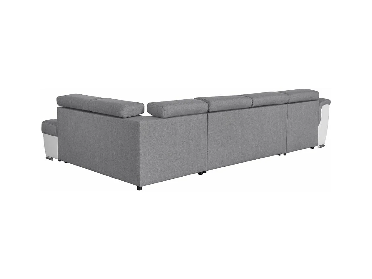 Canapé d'angle Panoramique 6 Places Paola Convertible en Simili/Tissu Avec Coffres - Blanc/Gris - L322 x P196 x H76cm - Loungitude
