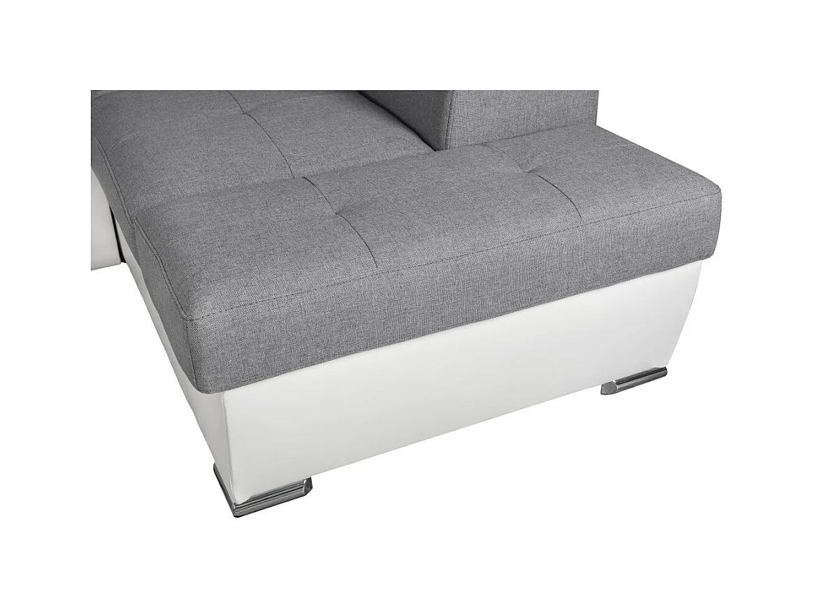 Canapé d'angle Panoramique 6 Places Paola Convertible en Simili/Tissu Avec Coffres - Blanc/Gris - L322 x P196 x H76cm - Loungitude