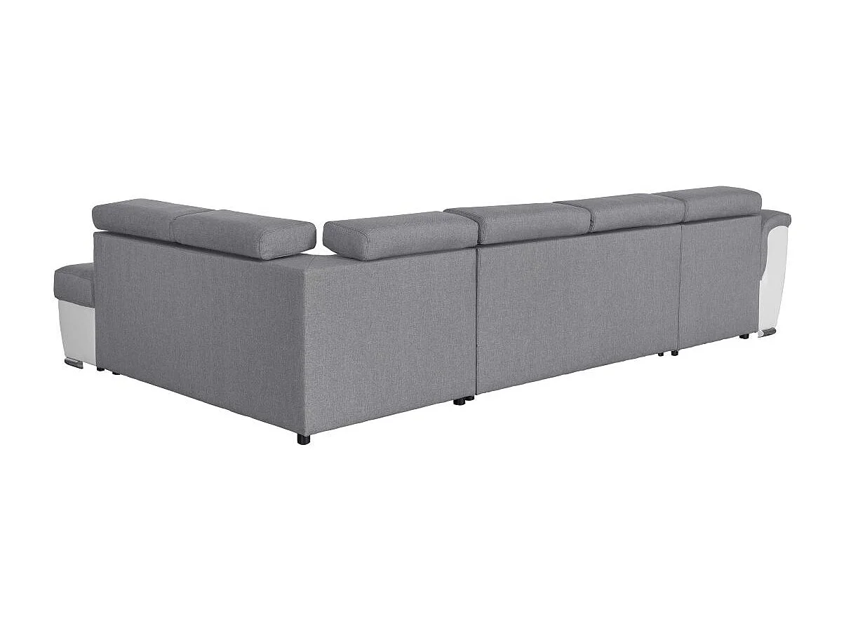 Canapé d'angle Panoramique 6 places Paola convertible en Simili/Tissu Avec Coffres - Blanc/Gris - L322 x P196 x H76cm - Loungitude