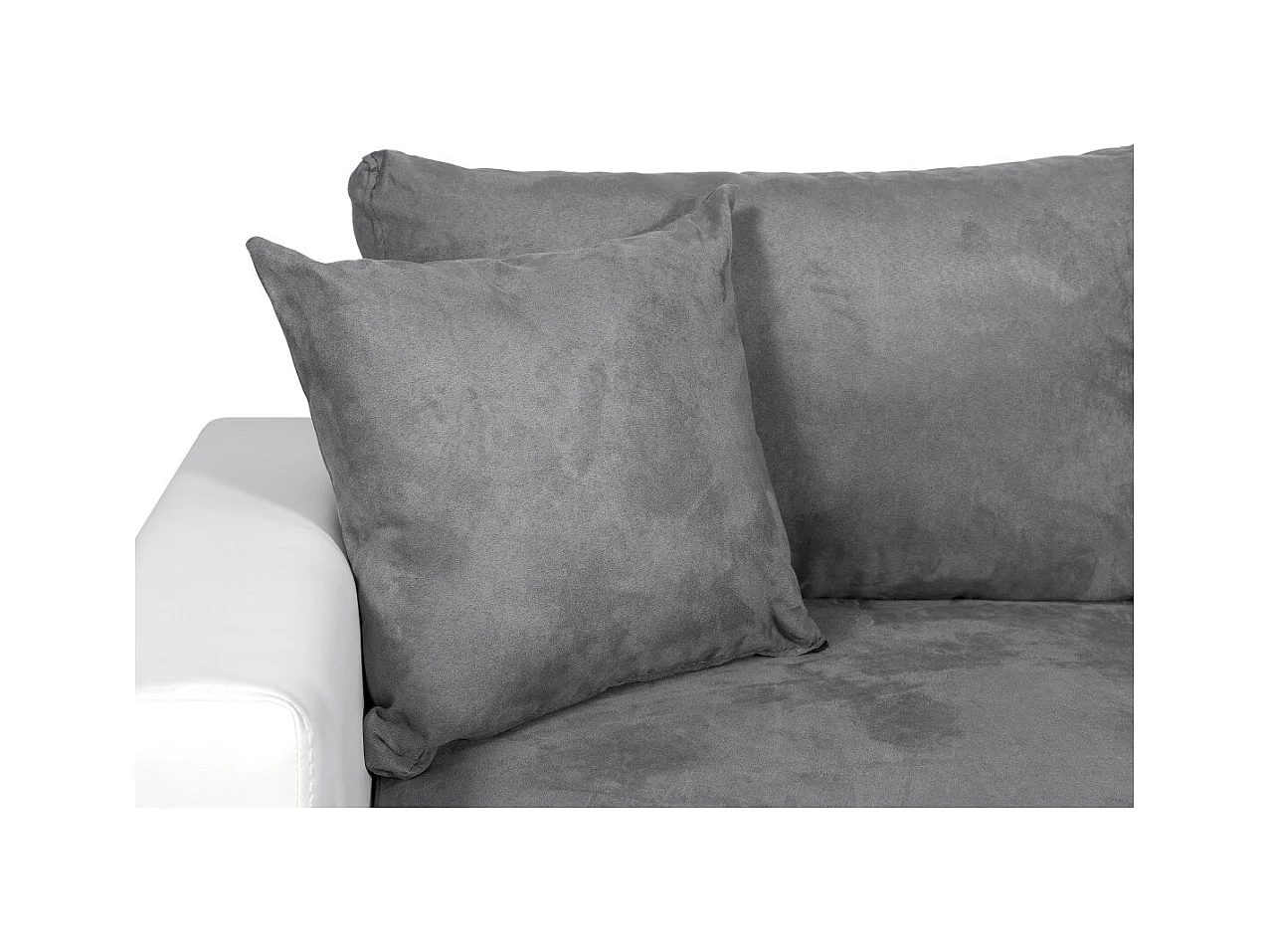 Canapé panoramique Oslo convertible avec coffres, poufs à gauche - Simili/Microfibre - Blanc/Gris - L311 x P146 x H81cm - Loungitude