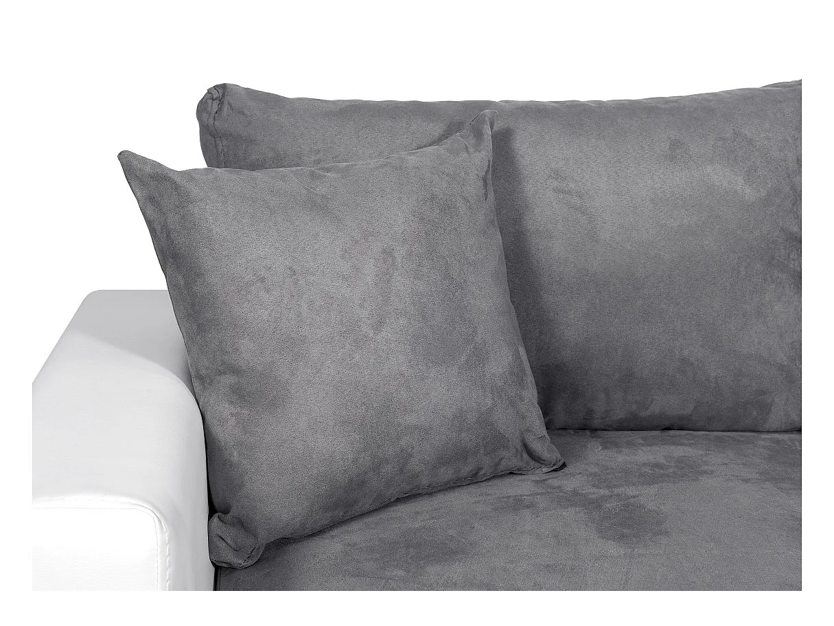 Canapé panoramique Oslo convertible avec coffres, poufs à gauche - Simili/Microfibre - Blanc/Gris - L311 x P146 x H81cm - Loungitude